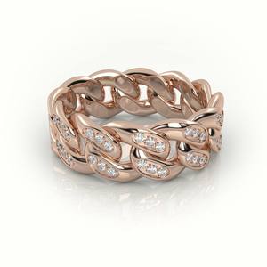 Anillo de eslabones cubanos de oro rosa con incrustaciones de circonitas, unisex, estilo hip hop, banda llamativa, minimalista, accesorio de joyería diario, idea de regalo, pavé - Product Image 1