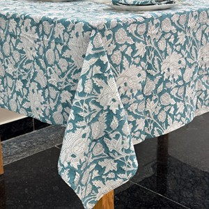 Handmade Woven Green Mustard Cotton <b>Tablecloth</b> Indian Block Print Eco-Friendly Customizable Dining Cover Farmhouse Wedding Event - Product Image 3