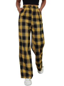 <b>Women's</b> Plaid Flannel Wide Leg <b>Lounge</b> Pants High Waist Elastic Loose Fit Ankle-Length Casual Autumn Wear Cotton <b>Trousers</b> - Product Image 6