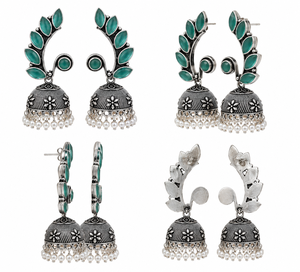 Aqua Green Jade <b>Silver</b> Plated Brass Vintage Bollywood <b>Dangle</b> Jhumka <b>Earrings</b> for Women Direct Factory Price - Product Image 5