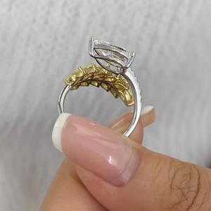 Anillo Abierto con Diamantes en Forma de Pera y Diamantes Marquise Amarillos de Fantasía, Oro Blanco de 14K, Anillo de Compromiso, Regalo Nupcial para Ella - Product Image 3