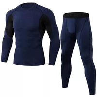 Ensemble de compression pour homme noir à manches longues, col rond, respirant, séchage rapide, en Spandex et Polyester, haut et pantalon, toutes saisons, kit uni