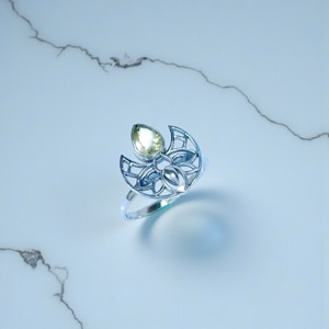 925 Sterling Silver Lotus Flower Design <b>Rings</b> Natural Faceted Cut <b>Citrine</b> Gemstone Fashionable Wholesale Trendy Style Jewelry - Product Image 1
