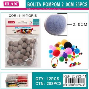 Boule de pompon Ilan 2,0 cm grise 25 pièces décorations artisanales - Product Image 3