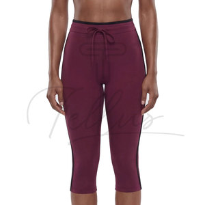 Leggings Capri Bleus Taille Haute avec Bande Latérale et Cordon de Serrage, Pantalon de Yoga Sans Couture Extensible dans les Quatre Sens, Couleur Unie, Tenue d'Entraînement - Product Image 5