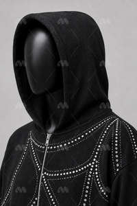 Sudadera con capucha negra con cremallera y diseño de diamantes, estilo urbano para hombre - Product Image 4