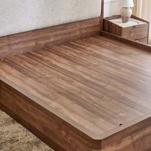 Solid Wood King <b>Bed</b> <b>Frame</b> Upholstered Headboard Oak Wood Traditional Design Beige Fabric Panel <b>Bed</b> - Product Image 6