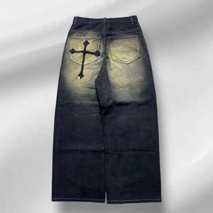 Straight Vintage Cotton Men's Jeans Custom Hip Hop Hand <b>Painted</b> Graffiti Cotton Denim Jeans Pants Trousers for Men - Product Image 2