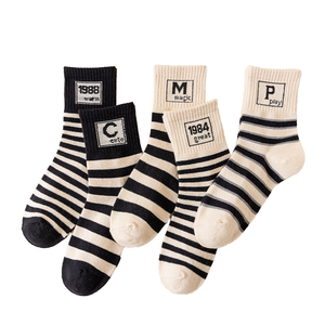 5 Pack Kids Cotton Crew <b>Socks</b> Breathable Striped Knit Casual School <b>Socks</b> for Boys Girls Autumn <b>Winter</b> - Product Image 5