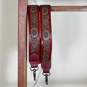 Sac à bandoulière et sac à main en cuir rouge estampé de qualité supérieure, nouveau, avec motif floral, élégant, pour appareil photo, avec sangles réglables pour animaux de compagnie - Product Image 4