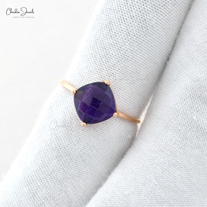 Popular Supplier 8mm Cushion Checker Cut Amethyst Gemstone <b>Ring</b> in 14k Fine Rose Gold <b>Statement</b> <b>Ring</b> Size 6.5 Quick Dispatch - Product Image 3