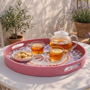 Bandeja Redonda para Servir con Incrustaciones de Madreperla, Acabado Lacado, Color Personalizado, Impermeable, Ecológica, Hecha en Vietnam - Product Image 6