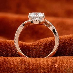 แหวนหมั้นเพชรโมอิสซาไนต์ทรงคุชชั่น 14K โรสโกลด์ ประดับเพชรแบบพาเว่ ลวดลายบิดเกลียว สำหรับผู้หญิง ของขวัญสหรูหราสำหรับงานแต่งงาน สหรัฐอเมริกา - Product Image 5