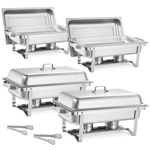 Set di 4 Chafing Dish Rettangolari in Acciaio Inossidabile da 9 Qt, Scaldavivande Completo con Manico Cavo, Attrezzatura per Mantenere il Calore - Product Image 1