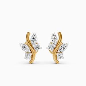 Pendientes de tuerca con forma de hoja curva y diamantes cultivados en laboratorio de 0.19 quilates en oro amarillo, blanco y rosa de 9 quilates - Product Image 1