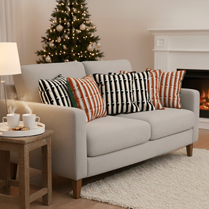 SOGA 6-Piece Rust Orange and Off-White Stripe <b>Decorative</b> <b>Pillow</b> Cover Set 45cm Black White Tufted Stripe for Living Room Sofas - Product Image 6