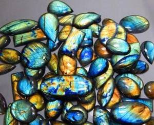 Pierres précieuses de labradorite multicolores bleu-jaune naturel, mélange de cabochons faits à la main, certifiés par un tiers, effet de couleur, polis FF - Product Image 5
