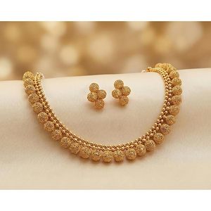 Rose Gold Plated Geometric Alloy Choker Necklace Earring <b>Set</b> Zircon Imitation <b>Pearl</b> Certified Ethnic Wedding <b>Jewelry</b> Women - Product Image 2