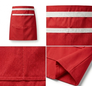 Delantal de Cintura Rojo de Algodón con Ribete Blanco y Bolsillos para Uniforme de Camareros de Restaurante y Bar, Unisex, Tejido - Product Image 5