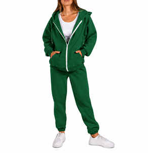 Ensemble de survêtement pour femmes avec sweat à capuche zippé et pantalon de jogging, vêtements de sport personnalisés en molleton de coton, ensemble deux pièces - Product Image 4