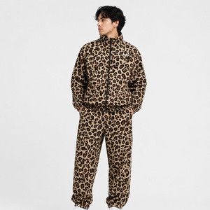 Y2K Custom <b>Men</b>’s Leopard Print Windbreaker Tracksuit Wholesale Retro Streetwear <b>Zip</b> Up <b>Jacket</b> Wide Leg Jogger Sets OEM Hoodies - Product Image 1