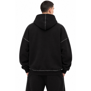 Sweat à capuche oversize en molleton épais coupe carrée avec imprimé sur le devant, style streetwear pour homme, avec surpiqûres contrastées en molleton bouclette - Product Image 2