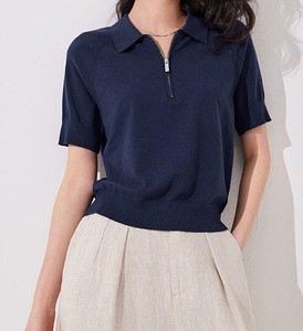 <span class=keywords><strong>Polo</strong></span> en tricot <span class=keywords><strong>bleu</strong></span> <span class=keywords><strong>marine</strong></span> uni avec fermeture éclair, manches courtes, haut décontracté pour <span class=keywords><strong>femme</strong></span>, respirant, coupe classique - Product Image 1