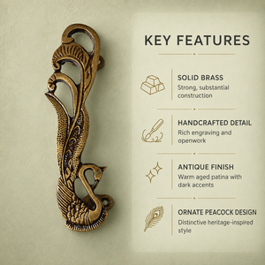 Poignée de porte décorative en laiton massif SHUBHAM, style paon, antique, vintage, quincaillerie pour meubles - Product Image 3