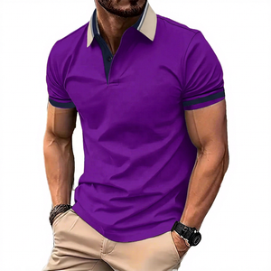 Men's <b>White</b> Short Sleeve Polo <b>Shirt</b> With Navy Casual Knitted Cotton Breathable Regular Fit Solid Color Design - Product Image 6