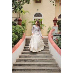 Livewear Women's <b>White</b> Party Wear <b>Top</b> and Lehenga Set <b>with</b> Thread-<b>Sequins</b> Embroidery - Product Image 6