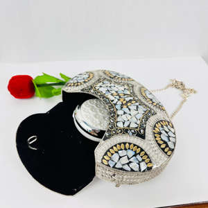 Custom Modern Luxury Handmade Metal Craft Polished Mother Pearl Beaded <b>Clutch</b> <b>Bag</b> Mosaic for Shell Sculpture Antique Bridal - Product Image 5
