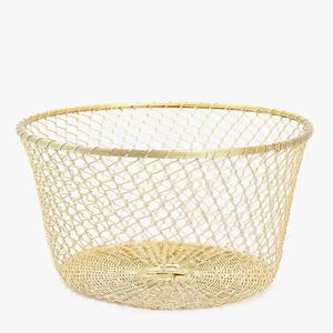 Panier de rangement rond en fil de fer doré au design classique avec poignée, pour la maison, la cuisine, les fruits, les légumes, bac de rangement en métal - Product Image 5