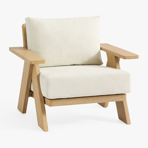 Sofá de Jardín Minimalista de Madera, un Asiento, Muebles de Exterior, Cojín Blanco, Diseño Duradero, Muebles de Exterior - Solari - Product Image 5