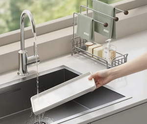 304 Stainless Steel Dishcloth Drainage Rack Multifunction <b>Kitchen</b> Countertop Holder with Wheels - Product Image 1