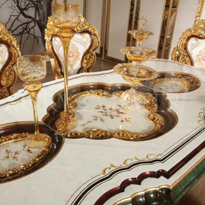 Juego de Comedor de Alta Gama Europeo de Madera Maciza de Caoba, Muebles de Comedor de Lujo con Tallado Dorado y Aparador - Product Image 5