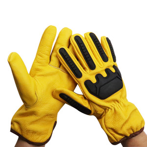 Gants de travail anti-choc durables en TPE avec texture grainée jaune, résistants aux perforations et avec doigts rembourrés en caoutchouc - Product Image 2