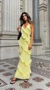 ชุดเดรสยาวสำหรับผู้หญิงและผู้หญิงชุดเดรสปาร์ตี้สีเหลืองมีสไตล์เซ็กซี่ - Product Image 6