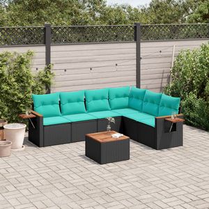 Ensemble de canapés de patio en polyrotin noir 7 pièces avec coussins, mobilier d'extérieur élégant - Product Image 1
