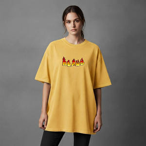 Wholesale Women's Yellow Oversized T-<b>Shirt</b> Crew Neck Short Sleeve <b>Flame</b> Logo Printed Loose Fit 100% Cotton Jersey All Seasons - Product Image 1