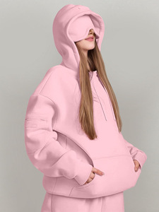 Custom Logo Women Built-In <b>Eye</b> <b>Mask</b> Hoodie Set 2026 Solid Warm Two Piece - Product Image 6