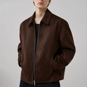 <b>Men's</b> Brown PU Leather <b>Jacket</b> <b>Casual</b> Turn-down Collar Zipper Closure Regular Fit Autumn Wear - Product Image 1