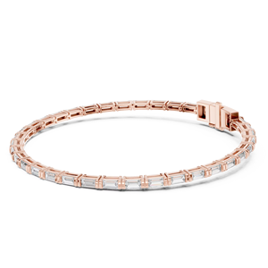 กำไลข้อมือเพชรทรงบาแกตต์แบบคลาสสิกสำหรับทุกเพศ ตัวล็อคแบบซ่อนสองชั้น ฝังในทองคำแท้ 18K สีโรสโกลด์ เหมาะสำหรับเป็นของขวัญ งานเลี้ยง หรือใส่ในชีวิตประจำวัน - Product Image 1