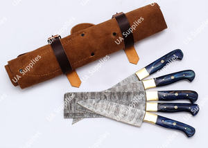 Cuchillo de Acero de Damasco OEM/ODM Personalizado, Hoja Martillada, Afilado como una Navaja, 58 HRC, Juego de Cuchillos de Cocina Profesionales para Chef, Mango de Madera Pakka y Latón - Product Image 5