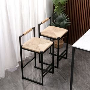 Set di 2 Sgabelli da Bar con Schienale in Corda Intrecciata, Sedie da Cucina Altezza Bancone - Comode ed Eleganti - Product Image 5