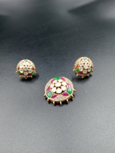Amaira Jewels Silver Gold Plated Ethnic Flower Shape <b>Statement</b> <b>Necklace</b> with Cubic Zirconia Enamel Inlay for Women's Engagement - Product Image 4