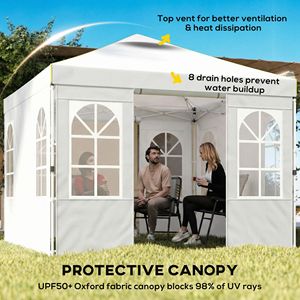 Tenda Pop-up Bianca 2,9 x 2,9 m UPF50+ con Pareti Laterali e Montaggio Rapido - Product Image 4
