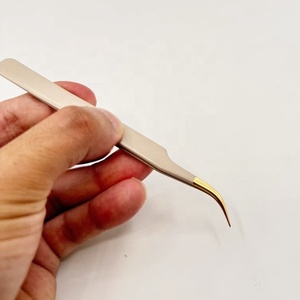 Pinzas para Extensión de Pestañas de Acero Inoxidable, Probadas a Mano, con Recubrimiento en Polvo Beige y Logotipo Personalizado, Pinzas Curvas para Pestañas - Product Image 2