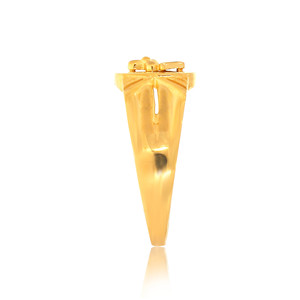 Bague Chevalière Florale Élégante en Or Jaune avec Motif Botanique en Relief, Face Carrée Arrondie, Bande Détaillée, Bijoux de Luxe pour Hommes - Product Image 3