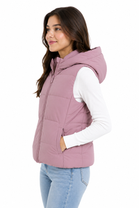 Womens <b>Pink</b> Knitted <b>Waterproof</b> Puffer Vest Hooded Sleeveless Winter <b>Jacket</b> Warm Padded Full Zip Front Lightweight Insulated - Product Image 2