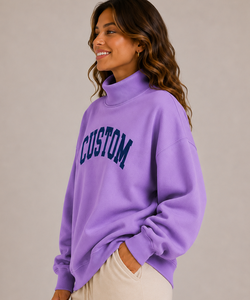 Women's Oversized Mock Neck Sweatshirt, Custom Logo Printing, 100% Cotton Pullover, <b>Drop</b> Shoulder Casual Streetwear - Product Image 5